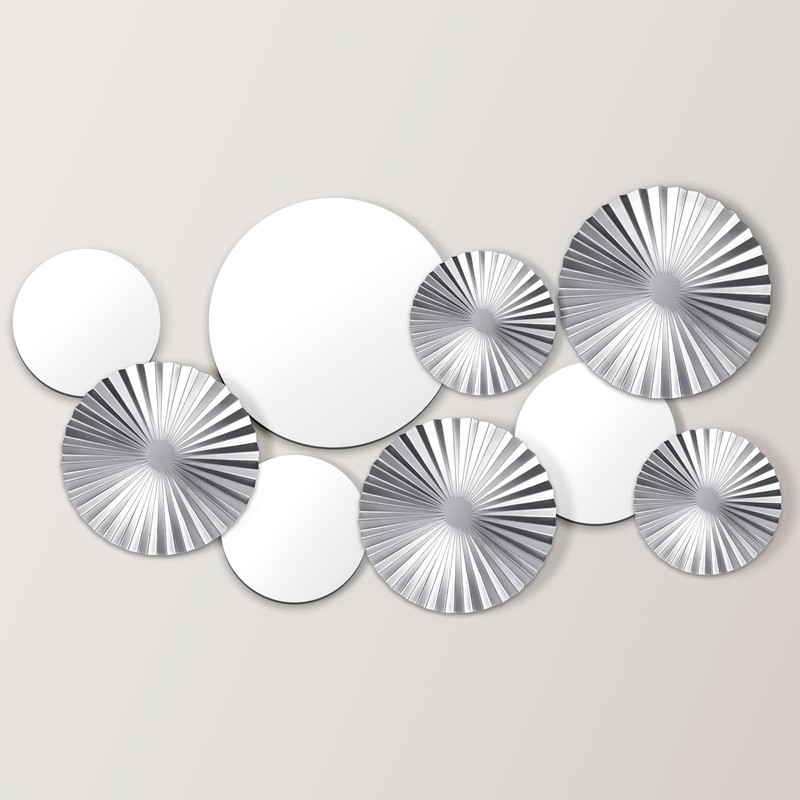 Hicarer 9 Pcs Silver Wall Decor Metal Home Decor Metal Wall Decorative Circle