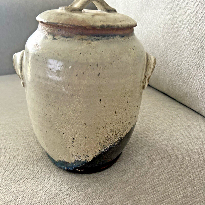 Divine Signed Studio Art Pottery Canister Jar with Lid Vintage Handle Must SEE ! gallery