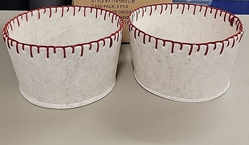 2x Threshold Felt Storage Bin 8″ Round Basket Cream Ivory Red Stitched Trim 5″H
