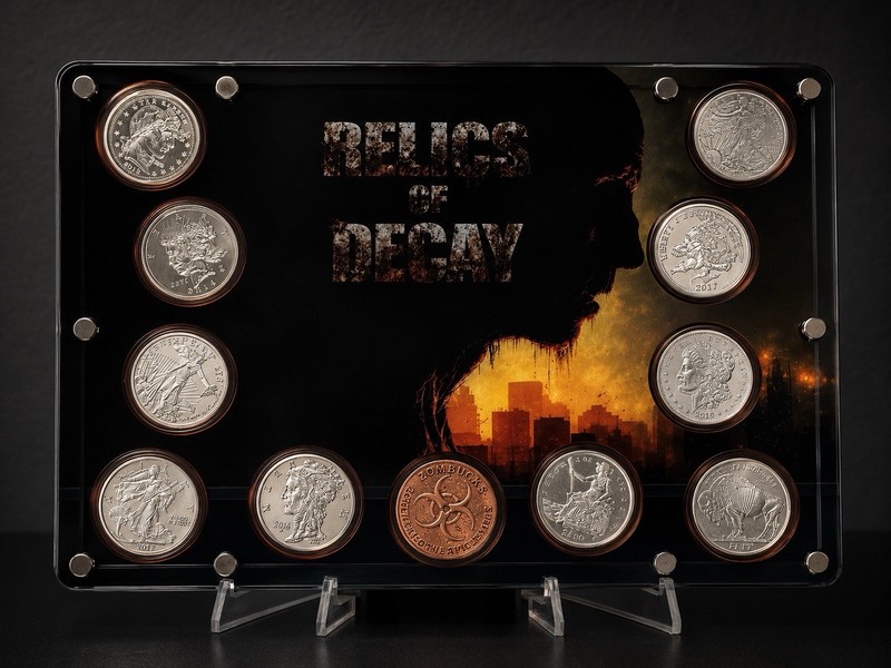 Zombucks 11-Coin Relics of Decay Display 10 oz Silver + Copper OOAK