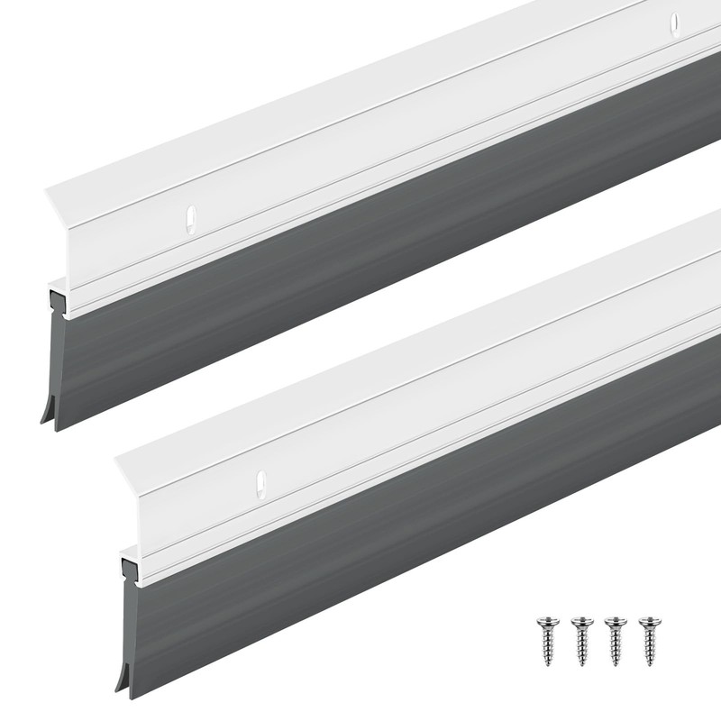 2 Pack 48 Inches Metal Rubber Door Sweep, Double Rubber Seal Aluminum Door Sw…