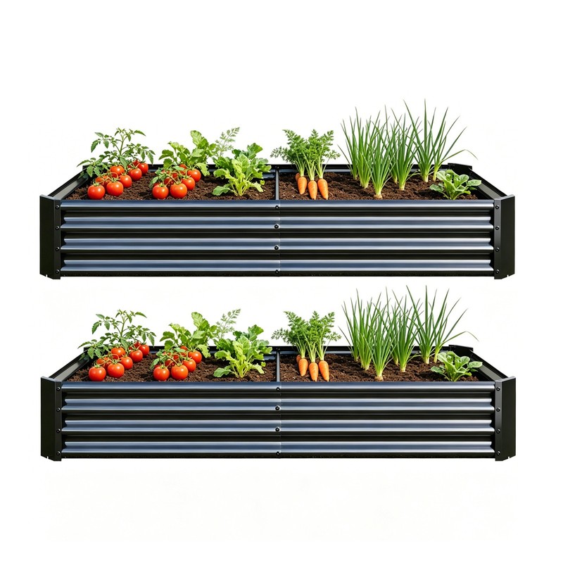 2PCS Black 6×3×1ft Metal Raised Rectangle Garden Planter Beds