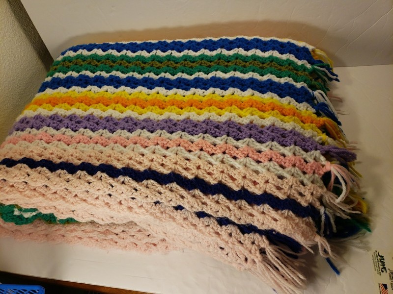 Vtg Granny Stripe Pastel Crochet Knit Afghan Throw Blanket Multicolor 60”x 78”