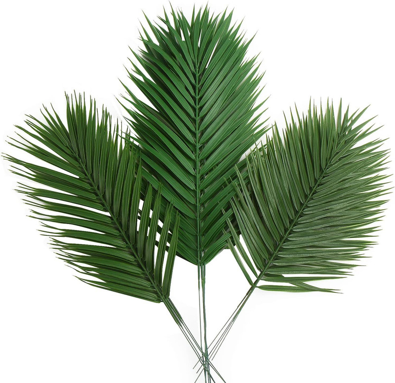 12 PCS Artificial Palm Leaves, Assorted Sizes Faux Large Palm Fronds Fake Tropic