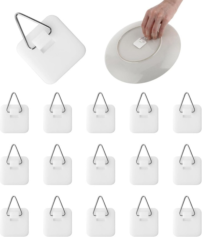 15PCS Invisible Adhesive Plate Hangers, Wall Display Holder,1.25 Inches Vertical