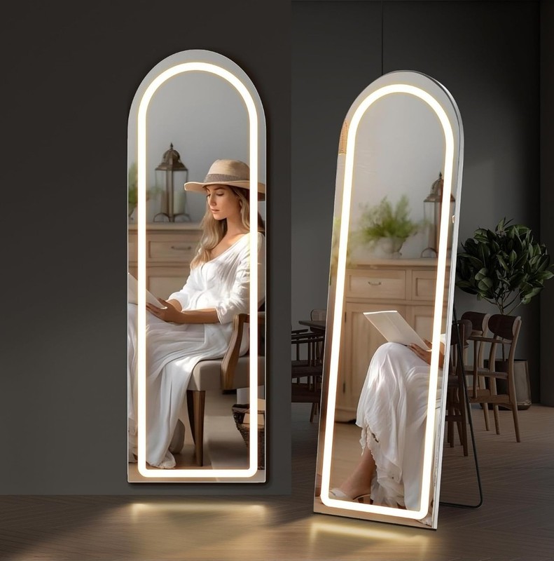 Arched Full Length Mirror with LED Lights 60″x16″ 3 Color Lighting