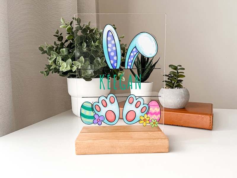 Personalized Easter Bunny Holiday Eggs Hunt Celebrate Rabbit Wood Stand gallery