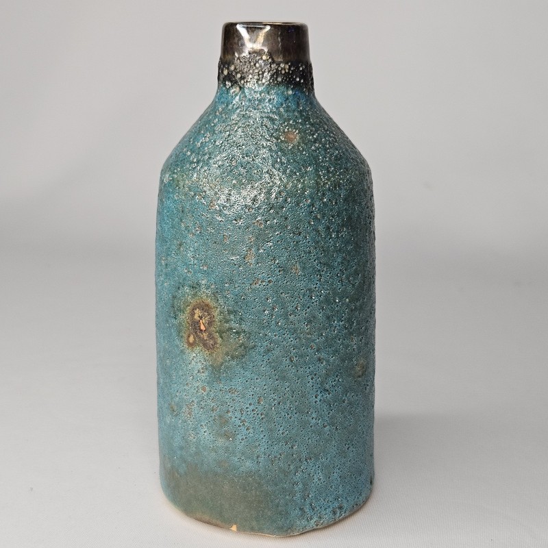 Crate & Barrel CB2 Turquoise 6″ Bud Vase Crude Brutalist Rustic Blue Green Metal