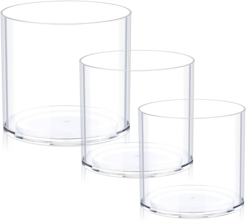 Clear Vase Set of 3, Polycarbonate, Round, Transparent, Wide Mouth, 6 inches