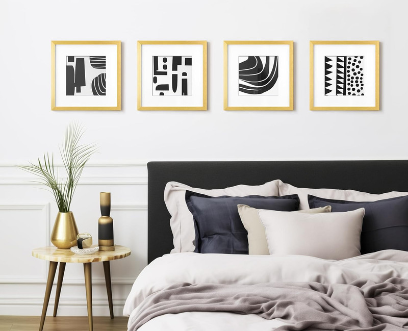 Gold 12x12 Picture Frame Set of 9 for Gallery Wall, 8x8 with Mat gallery