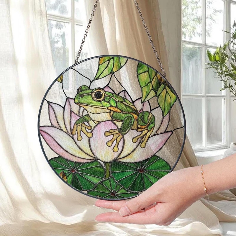 Frog Stained Glass Nature Window Hanging, Animal Lover Gift