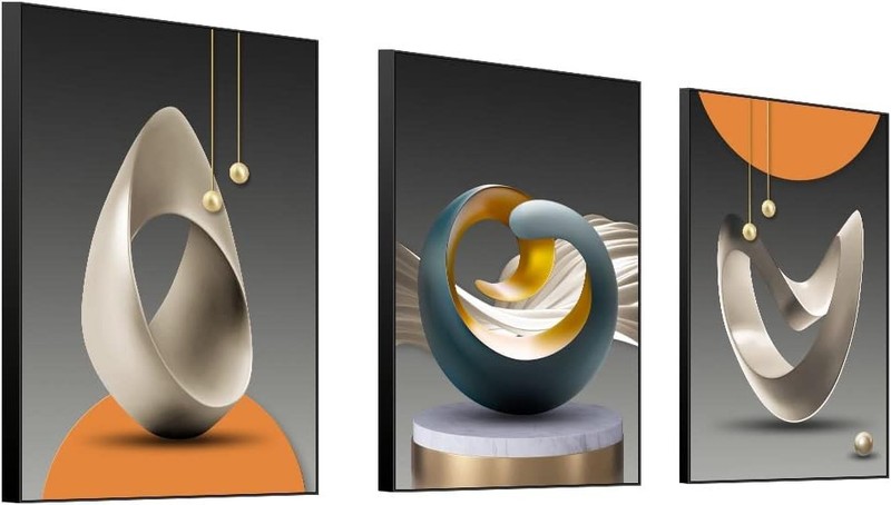 MPLONG Abstract Modern Wall Art 3 Panels 20x28 White Blue Grey gallery