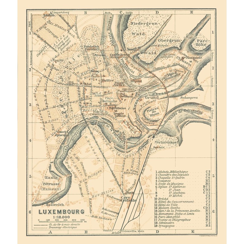 Historic Map – Luxembourg City Luxembourg – Baedeker 1910 – Vintage Wall Art