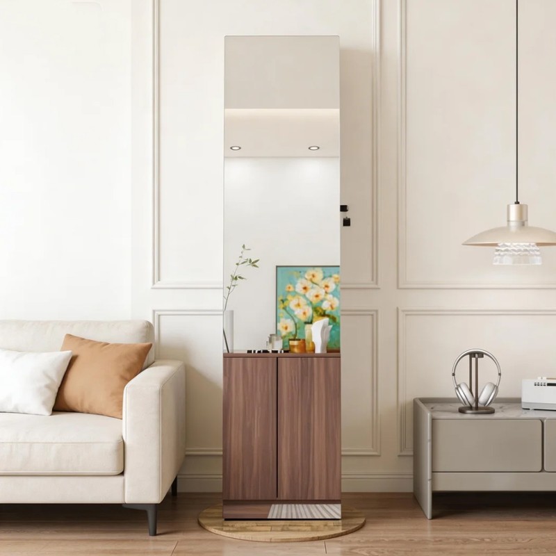 360°Cloakroom Full Length Mirror Space-Saving Mirror For Living Room in Brown