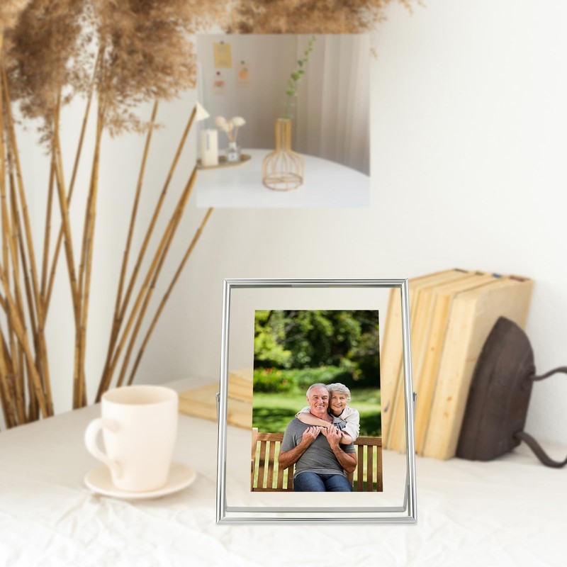 2 PCS Silver 6x8 Inch Vertical Floating Frame Tabletop Fits 5x7/4x6/3x5 In gallery