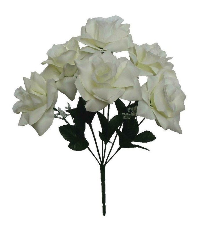 Cream Microfiber Large 6-4″ Rose 14″ Bush Silk Flower Wedding Bridal Decor Craft