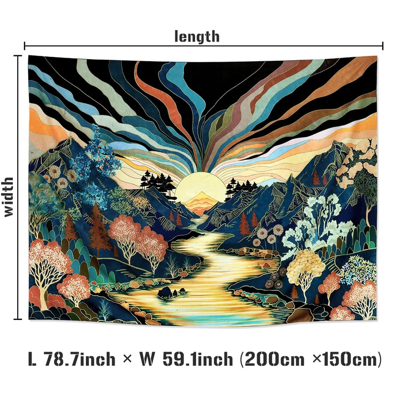 UV Reactive Blacklight Tapestry Forest Mountain Green Sun Poster Art 79"x59" gallery