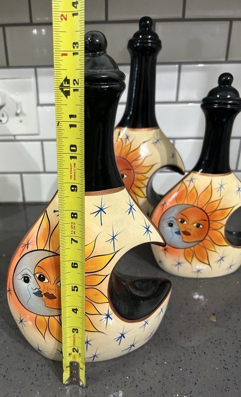 Set of 3 Celestial Sun & Moon Black Yellow Decorative Jars Pitchers Bottles gallery