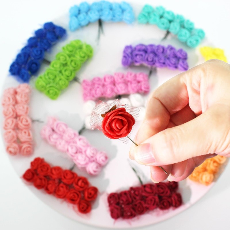 500 Pcs 0.6 Inch Mini Artificial Flowers Head Bulk 5 in 1 Set Faux Foam Fake ... gallery