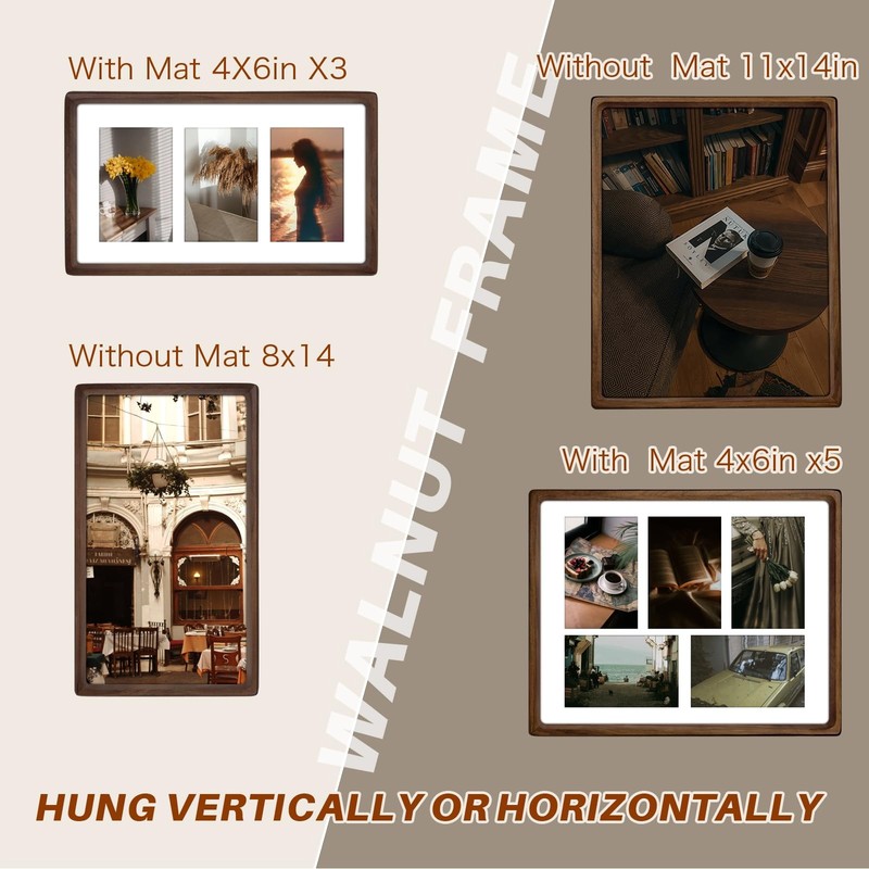 8x14 Natural Walnut Wood Picture Frame With HD Tempered Glass,Handcrafted Rou... gallery