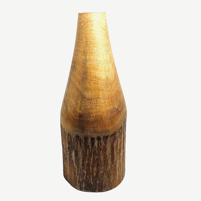 Natural Wood Vase Handcarved Mango Wood Handmade Villacera 12″ x 5″