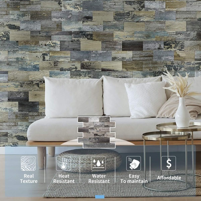 Art3d Peel and Stick Distressed Rustic Wood Panel 5-Sheet, Baywood gallery