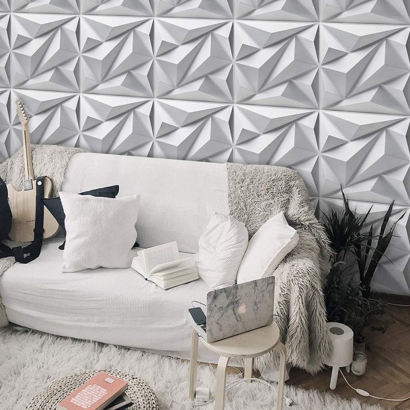 12pcs 3D Wall Panels Decorative PVC Wall Panels Boards 30*30cm Square White gallery