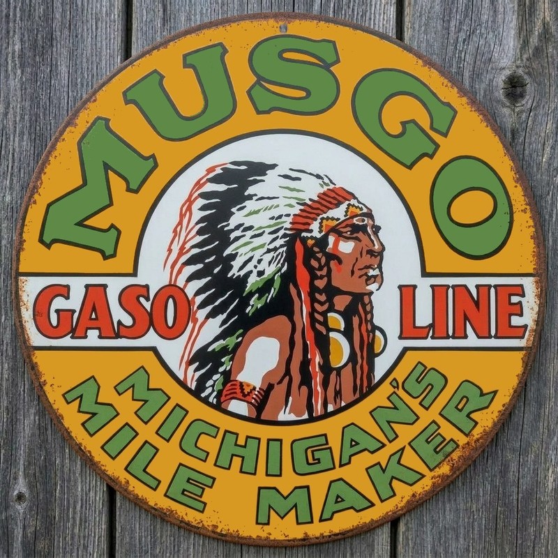 Musgo Gasoline 8″ Diameter Vintage Novelty Metal Sign Made In USA New!