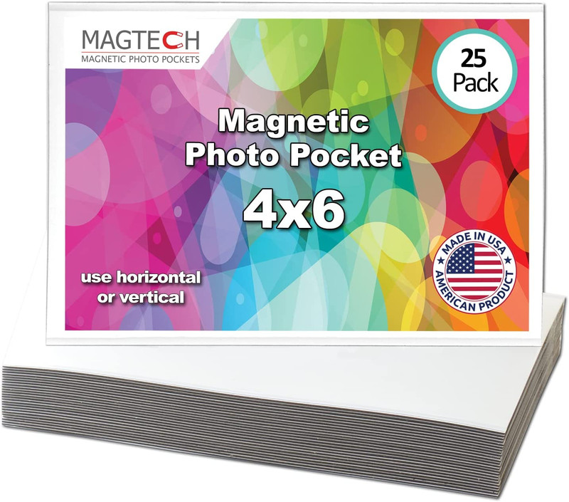Magnetic Photo Pocket Picture Frame, White, Holds 4 X 6 Inches Photos, 25 Pack,