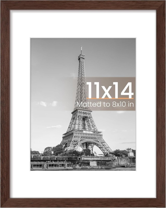 upsimples 11×14 Picture Frame, Display Pictures 8×10 with Mat, Brown, 1 Pack