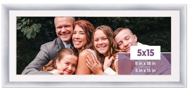 5×15 In Frame Silver With White Picture Mat For 5×15 In Photo – Silver 8×18 Fram