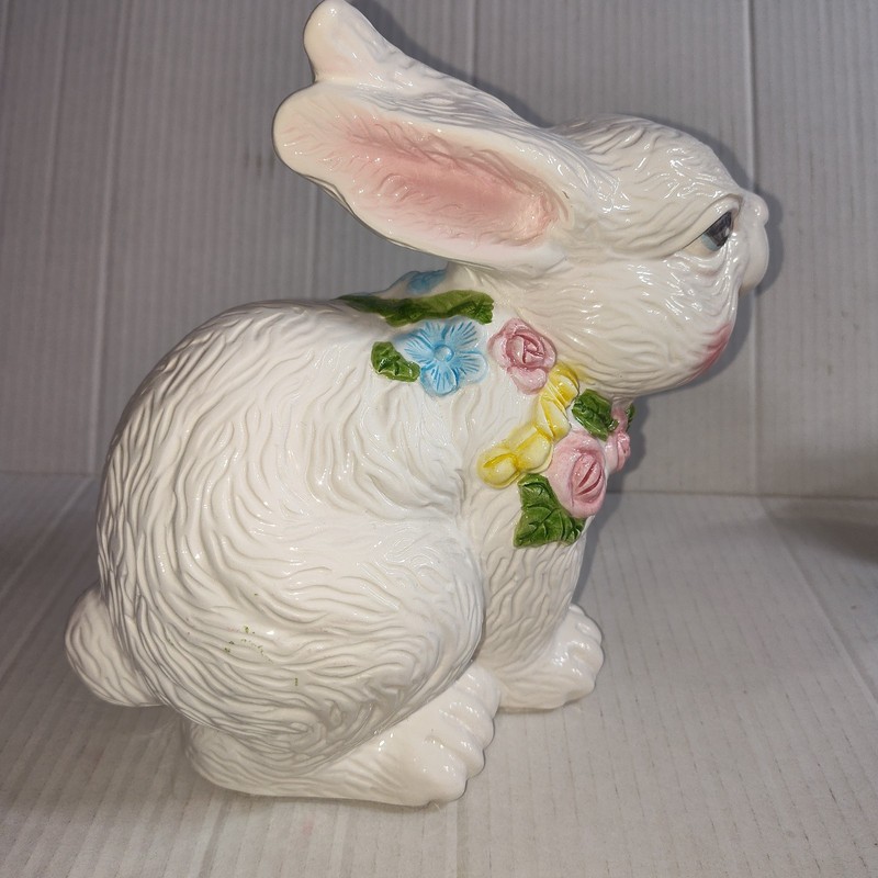 VTG 1990s Ceramic Bunny Statue Floral Pastel Decor Easter Rabbit Home 8.5" gallery