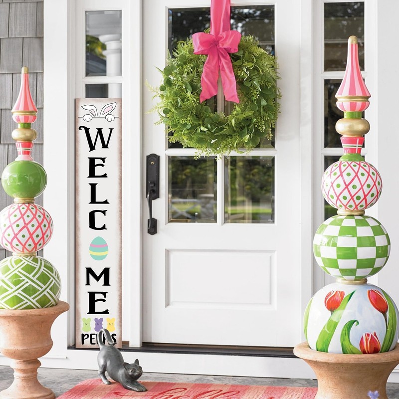 Easter Porch Sign Rabbit Front Door Hanging Decorations Wooden Vertical Indoo... gallery