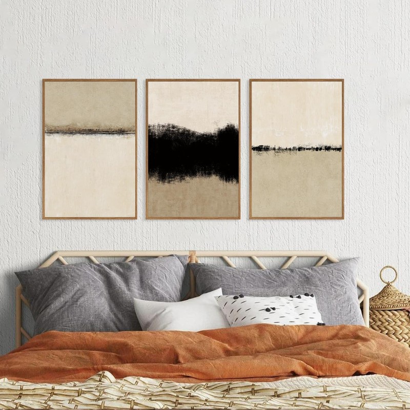 Large Abstract Textured Wall Art Set of 3, Minimalist Beige Framed Canvas Art... gallery