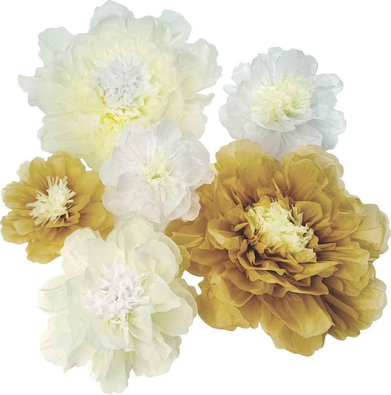 White Gold Large Paper Flower Decorations for Wedding Party Backdrop DIY Home…