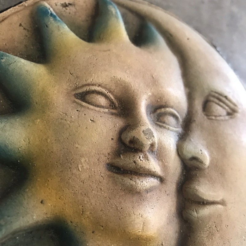 Celestial Sun Moon Face Pottery Wall Hanging Decor 90s Handpainted Art Whimsical gallery