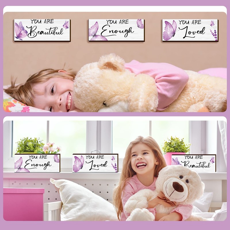 3 Pcs Butterfly Wooden Hanging Wall Art Positive Quotes Butterfly Wall Art Pr... gallery