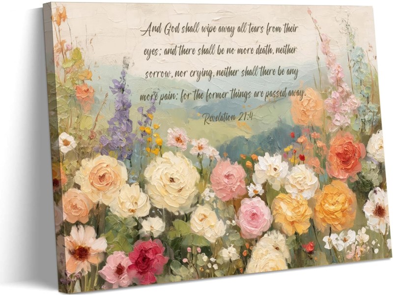 Christian Bible Floral Canvas Wall Art Prints Scripture Painting Flower Pictu…