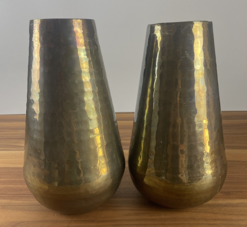 VTG Lot of 2 Hosley Solid Brass Dimpled Hand-Hammered/Dim Vase 12″ Made in India