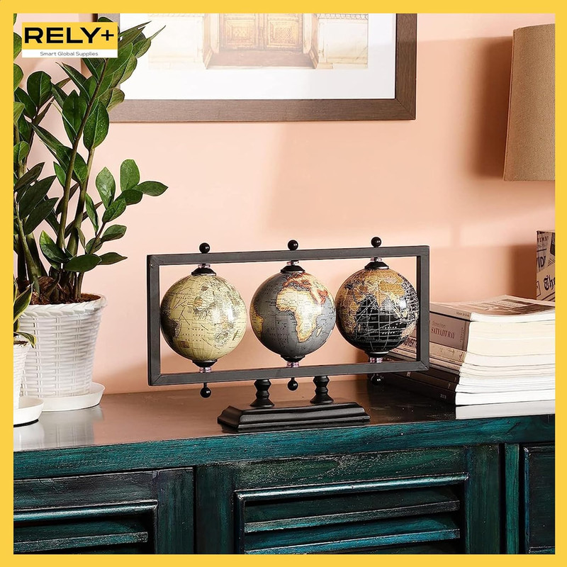 Set of 3 4'' Earth Globe for Desk Elegant Office Decor World Globe Sturdy Metal gallery