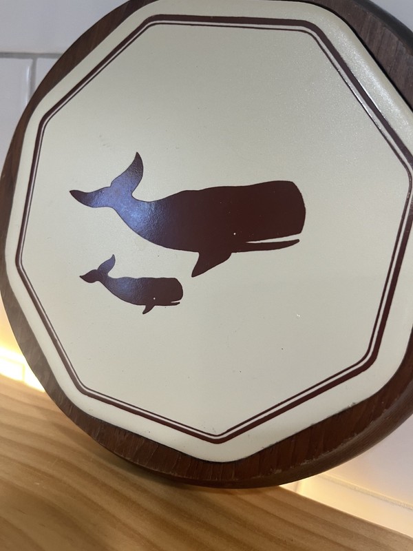 Tile Trivet Whales Mid State Ceramics 7" Vintage MCM Wall Hanging Brown White gallery