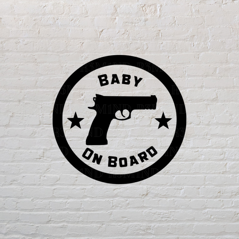 Baby On Board Pistol Window Car Decal | White/Black | Laptop Sticker | 5″ x 5″