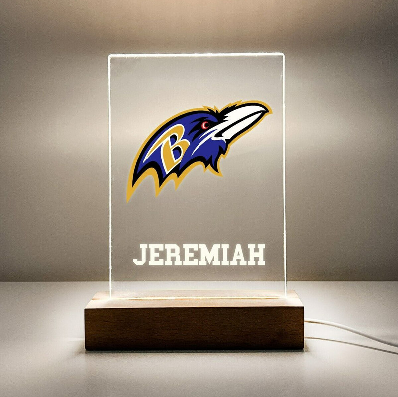 Baltimore Ravens Football Fan Player Sports Wood Base Night Light Up Lamp LED