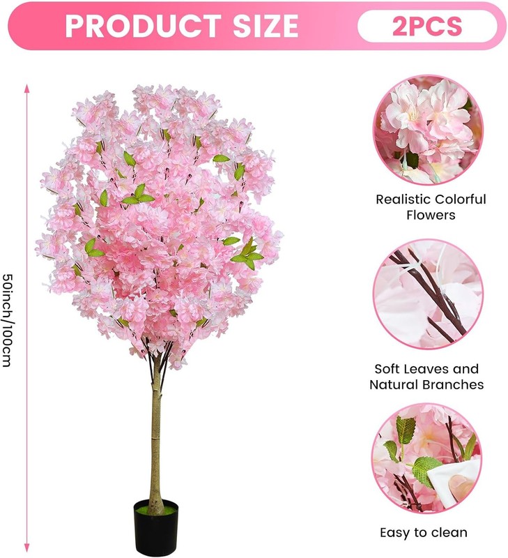 2 Pack Artificial Cherry Blossom Tree,4FT Faux Cherry Blossom Plant in Pot with gallery