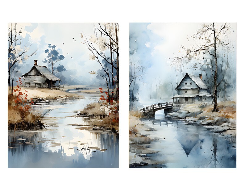 Set of 2 16x20 Barn in Blue Wall Art Canvas Prints gallery