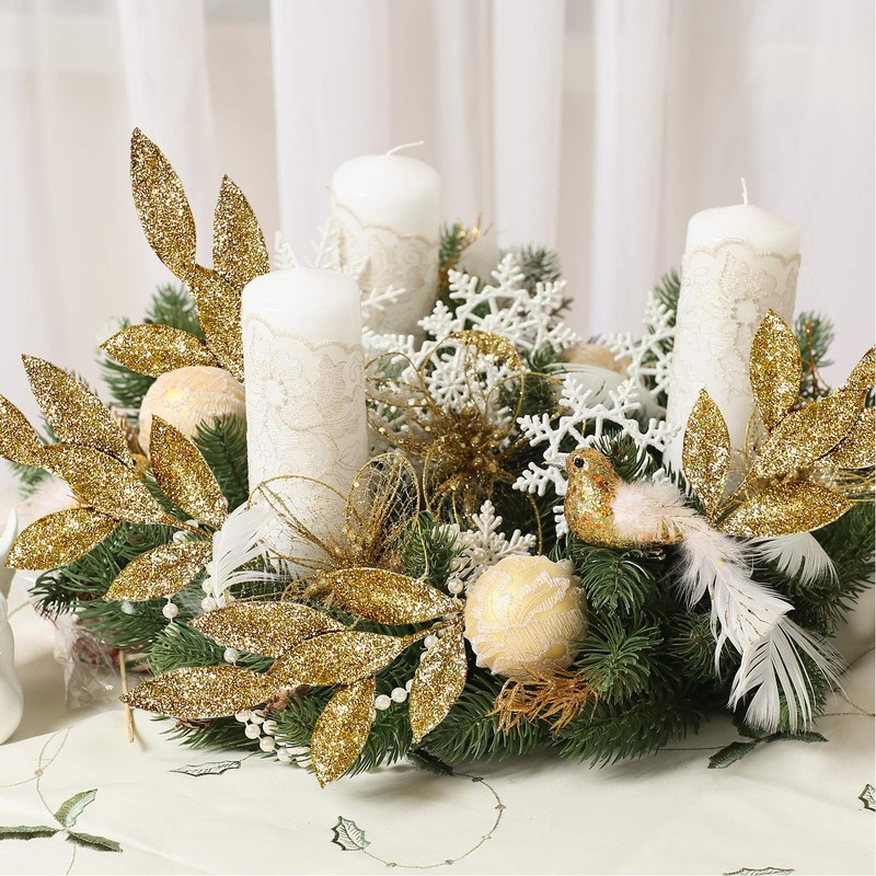 40 PCS 12 Inch Tall Gold Glittered Artificial Leaf Spray Picks Vase Bouquet gallery