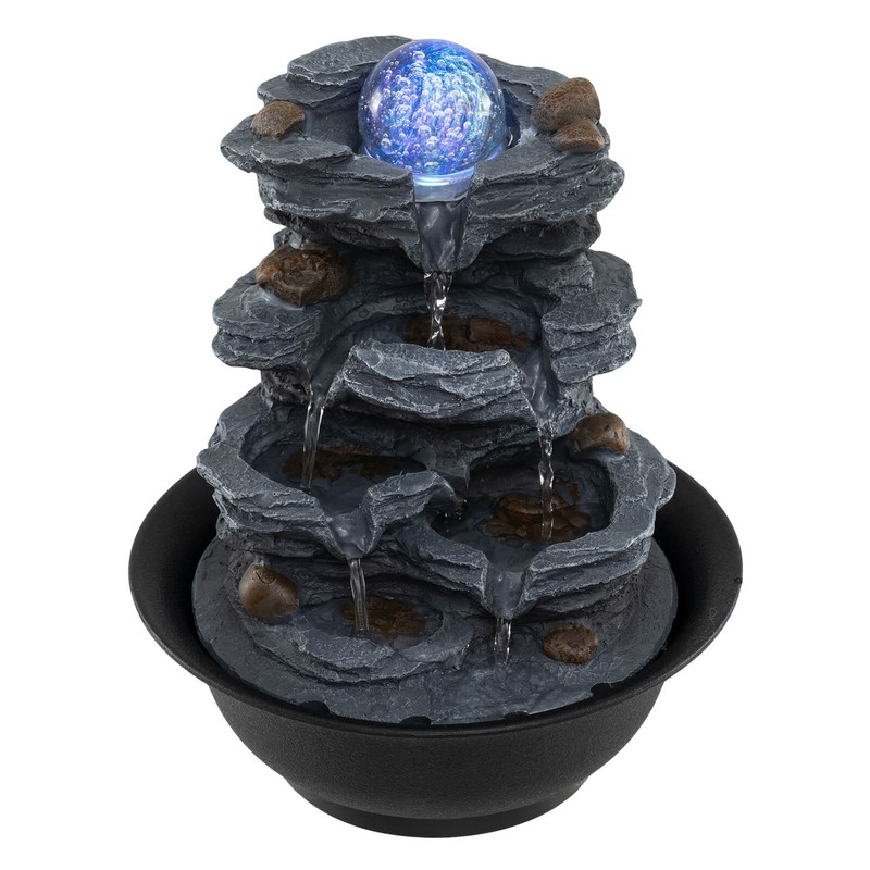 Tabletop Water Fountain w/Rolling Crystal Ball, Color-Changing LED Light, Pump