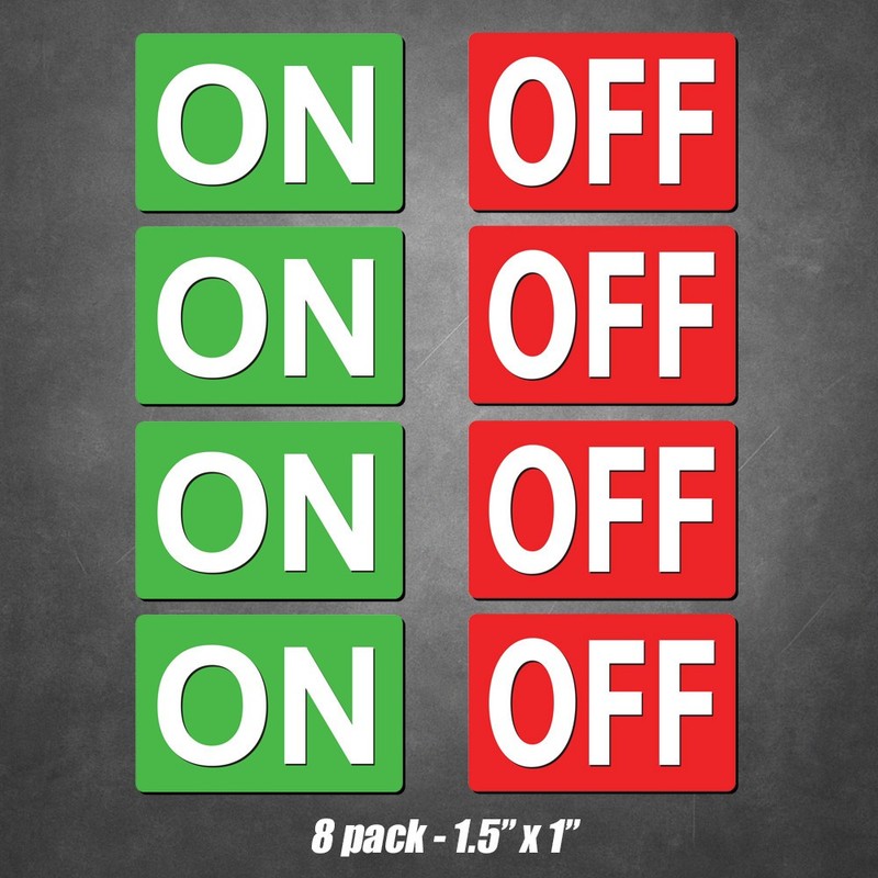 ON OFF Light Switch Stickers Vinyl Decals Garage Door Labels 8-Pack 1.5in x 1in