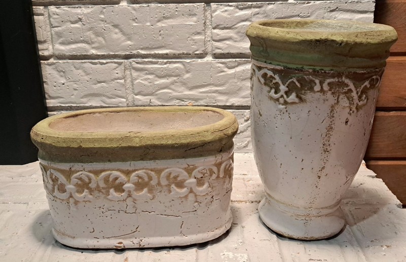 French-inspired Terracotta Planters Vase-Style 8″Oval Shaped 4.5″Crackled Finish