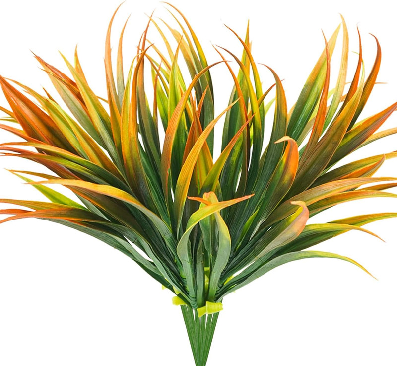 6Pcs Artificial Grass Fake Plants 17.3In Outdoor Plastic Plants UV Resistant Gre